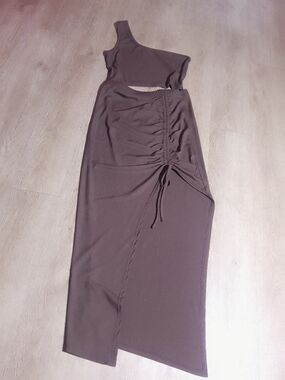 SHEIN One-Shoulder Ruched Cutout Maxi Dress in Brown